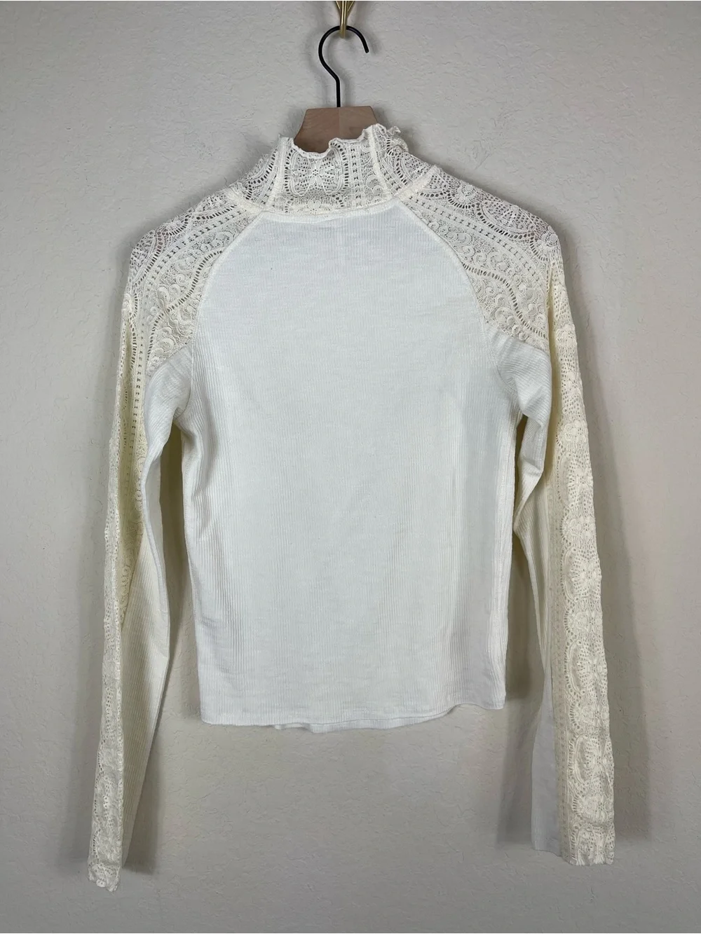 Free People Freddie Long Sleeve Lace Top White Size Large